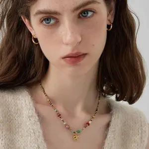 Fashionable and exquisite colorful dopamine elephant pendant necklace accessory for women, light luxury niche high-end beaded collarbone chain