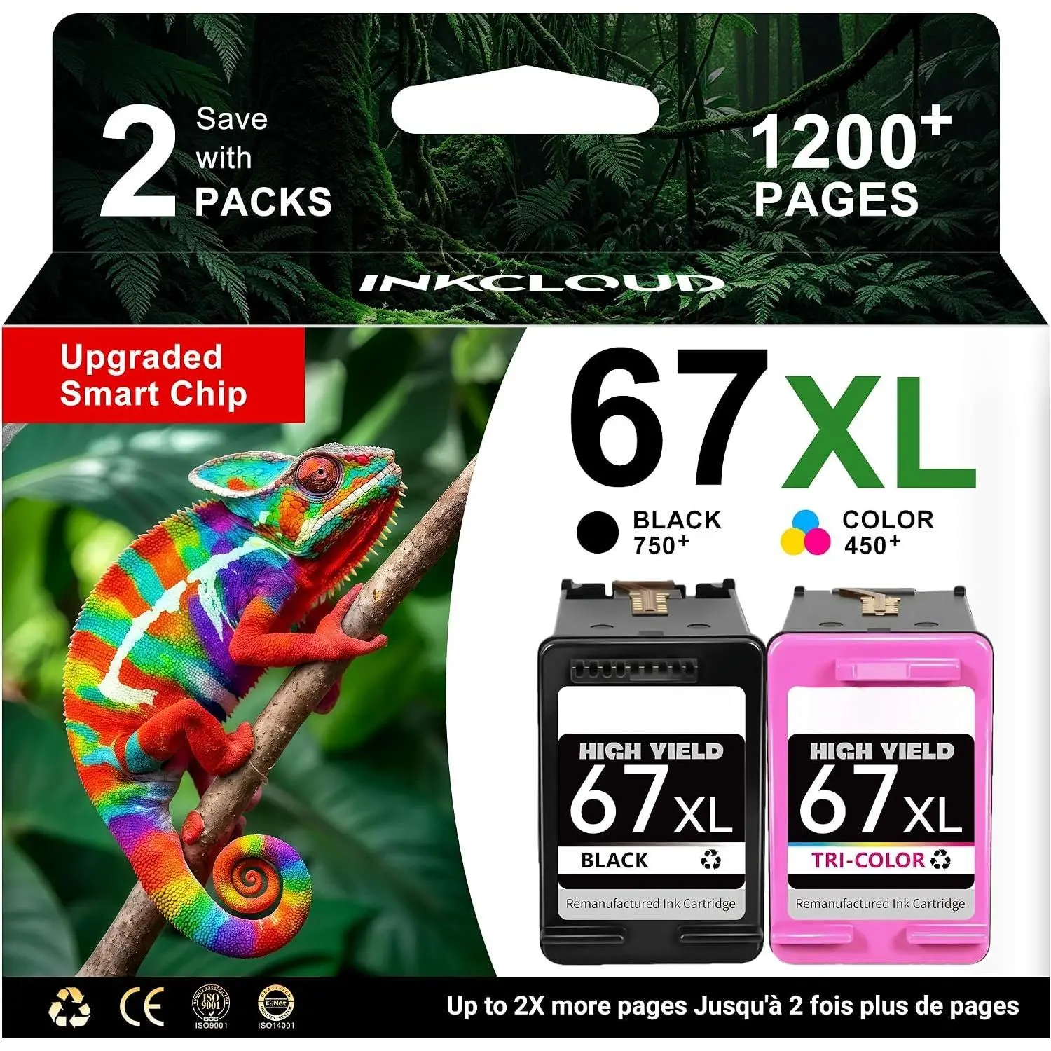 67XL  for  67 67XL Black and Color Ink Cartridges Combo Pack | Work with  DeskJet 2855e 2755e 4255e 2700 2752e 4100e 2700e 2852e 2827e 1255 Envy 6055e 6455e 6400e 6000 Printers