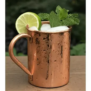 16 Oz Hand Hammered Moscow Mule Mug, Solid Copper Lining Handmade Drinking Cup with Reinforced Riveted Handle, Heavy Duty Rustic Style Copper Drinkware for Hot and Cold Beverages, Bar Home Party Cocktail Cup.
