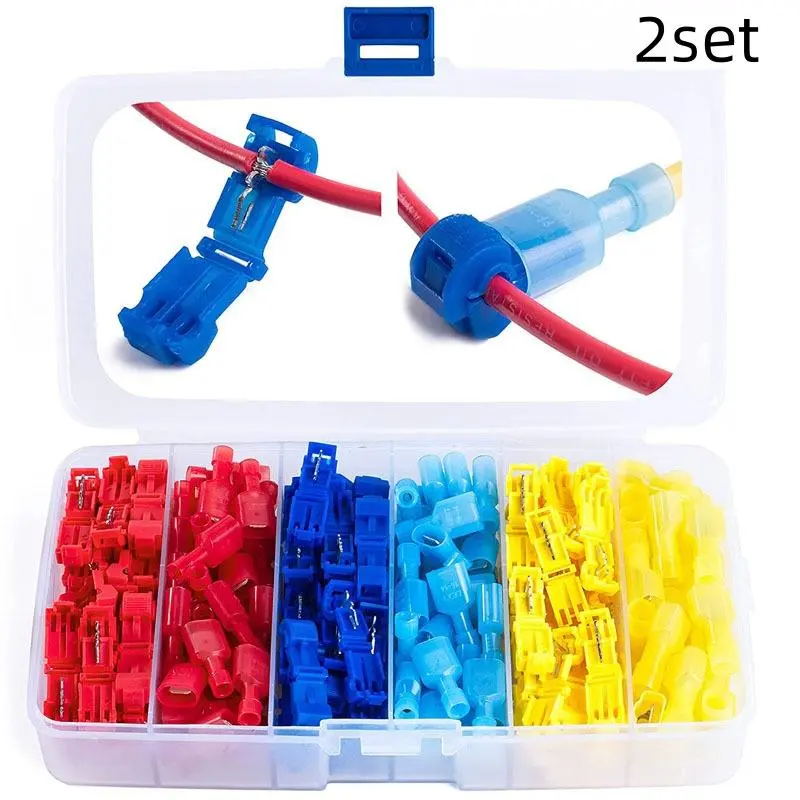 2 Box Quick Cable Connector Snap Lock Wire Terminal Crimp T-Connector Wire Connector Combo Kit