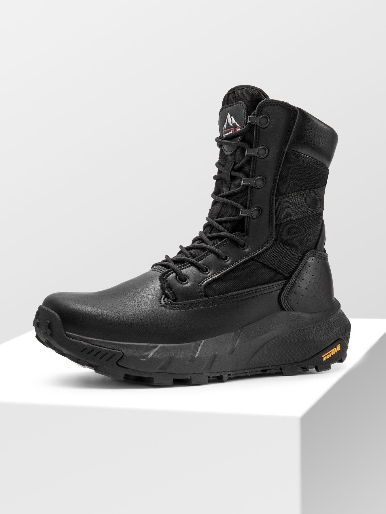 NORTIV 8 High-Top Side Zip Military Security Boots Black Footwear Closed Boy Patrol Shoes Worker