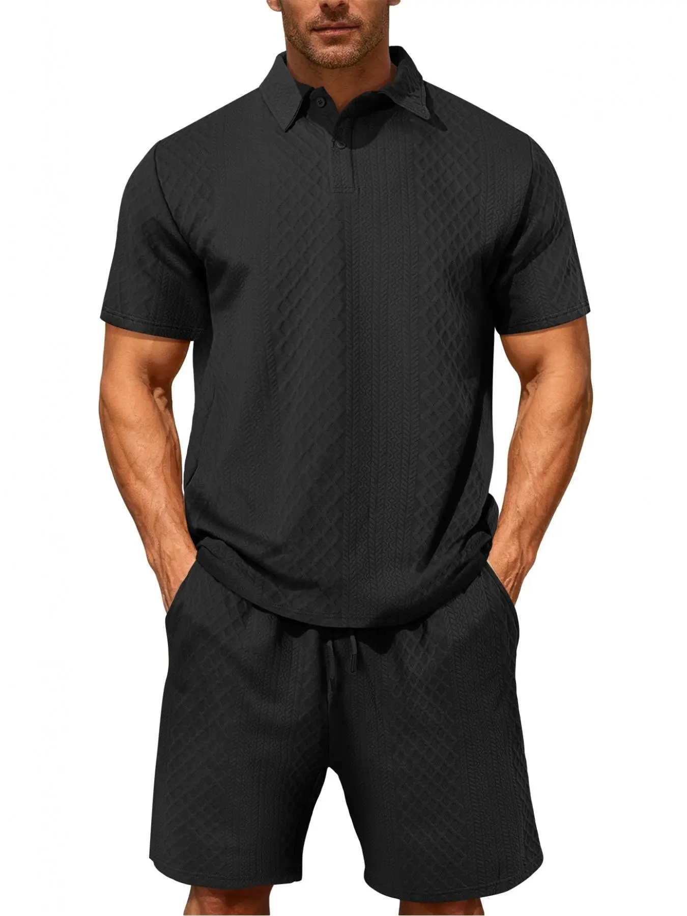Men's 2 Pieces Outfits Casual Polo Shirt and Shorts Set Collar Athletic Jogging Summer Tracksuit