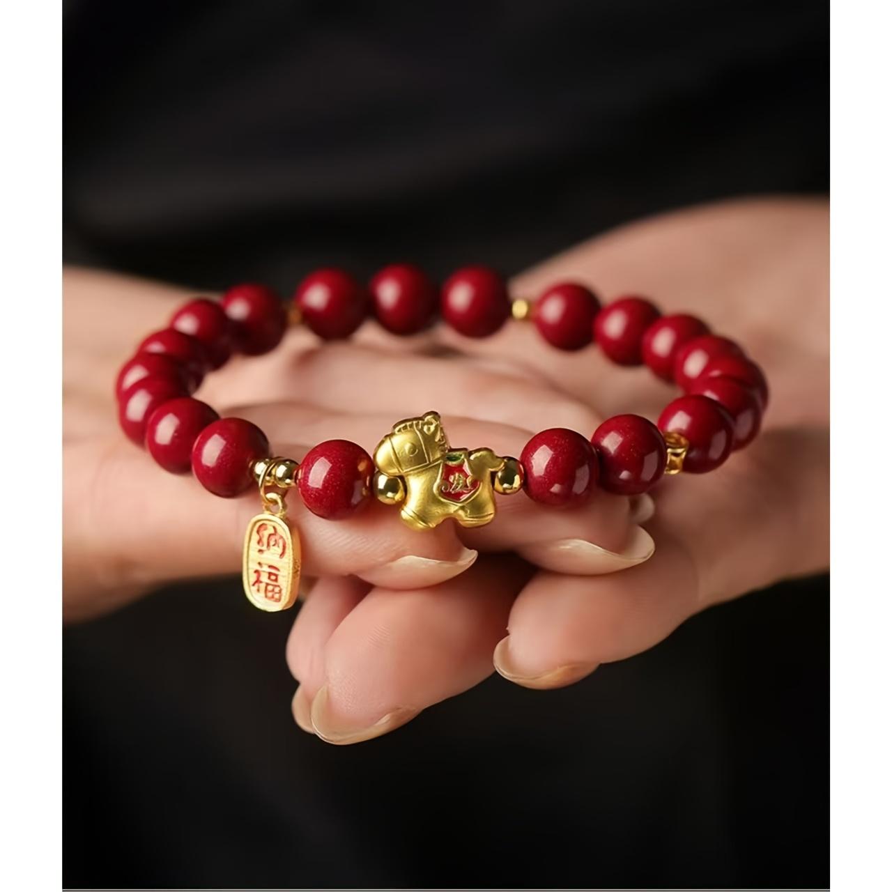 A Red Chinese-Style Lucky Bracelet Made of Cinnabar for The Year of The Horse 2026, Symbolizing Strength And Prosperity, Attracting Good And Wealth.It'S Suitable for Everyday Wear As Well As Festive Occasions A Red Chinese-Style Lucky Bracelet Made of Cinnabar for The Year of The Horse 2026, Symbolizing Strength And Prosperity, Attracting Good And Wealth.It'S Suitable for Everyday Wear As Well As Festive Occasions