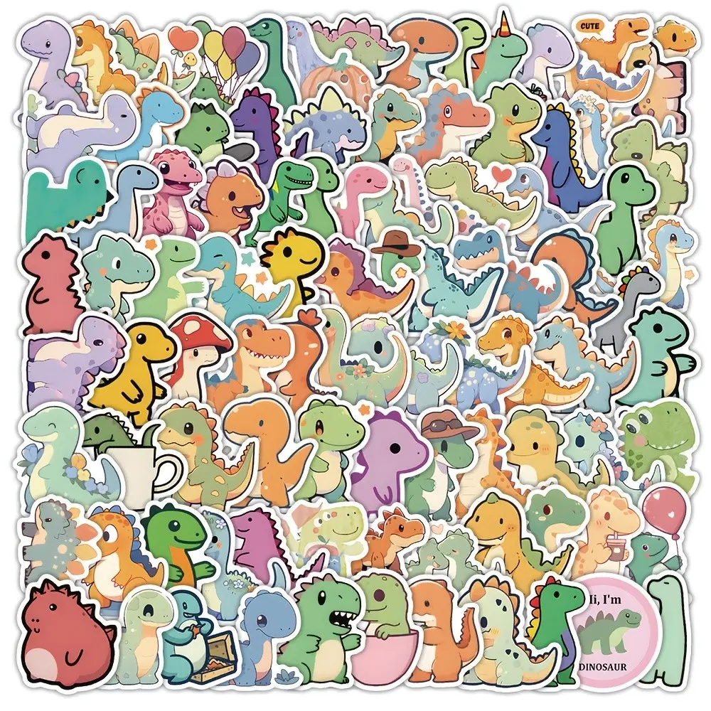 Cute Short-Legged Dinosaur Stickers, 5 Packs X 100pcs Each, Total 500pcs, Desktop Decor, Journal Stickers, Fun & Adorable Design