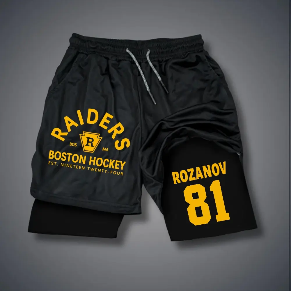 Unisex BOSTON HOCKEY RAIDERS ice hockey player Nikita Rozanov Graphic Double-layer Shorts Personalized Pattern Y2k Clothing Double-layer Shorts,Women's Clothing, Menswear, Vintage Style,Summer Casual Oversized