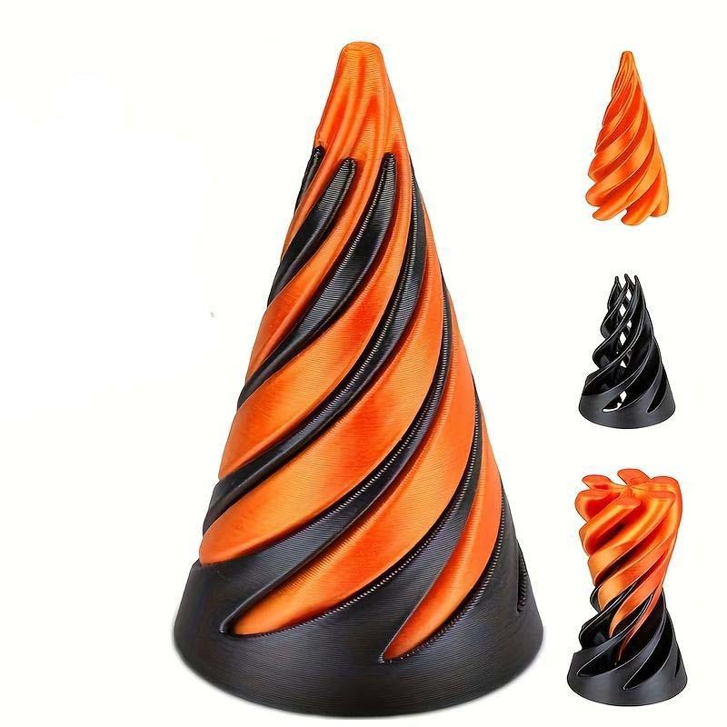 Random Color 3D Printed Spiral Fidget Toy, 1/2 Counts Impossible Cone Mini Fidget, Cones Passing Through Pyramid Toy for Stress and Anxiety Relief, Stress Relief Fidgeting
