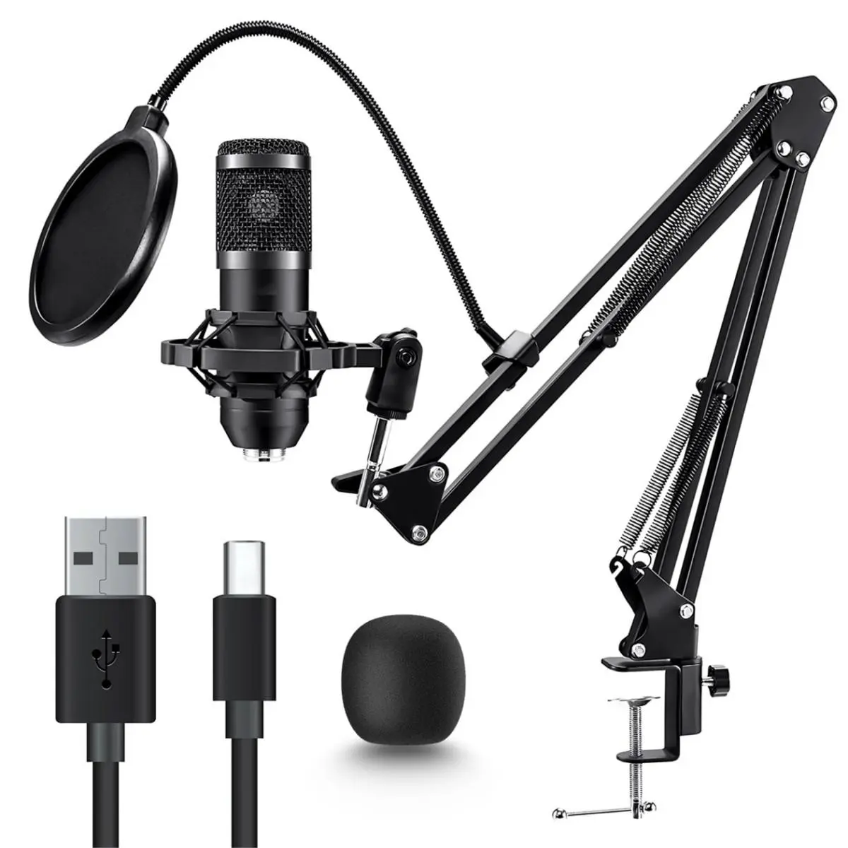 Professional 192kHz/24Bit USB Condenser Microphone Kit - Stable, Plug & Play, Advanced Sound Chipset, Cardioid Capsule, Adjustable Cantilever Bracket, Noise-Free Output, Flexible Use for Streaming, Podcast, Studio Recording (dealsforyou summerwins)