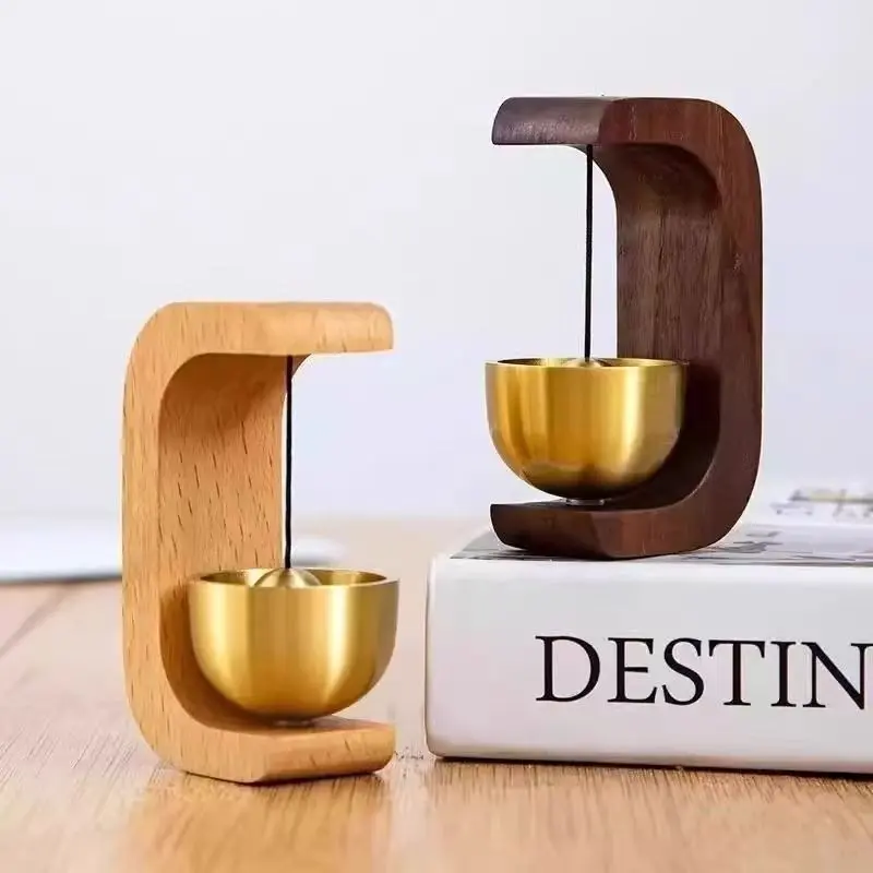 Magnetic Walnut Wood Door Bell, Dopamine Wind Chime, Traditional Copper Bell, Shop Entrance Reminder, Stylish Home Decor Accessory