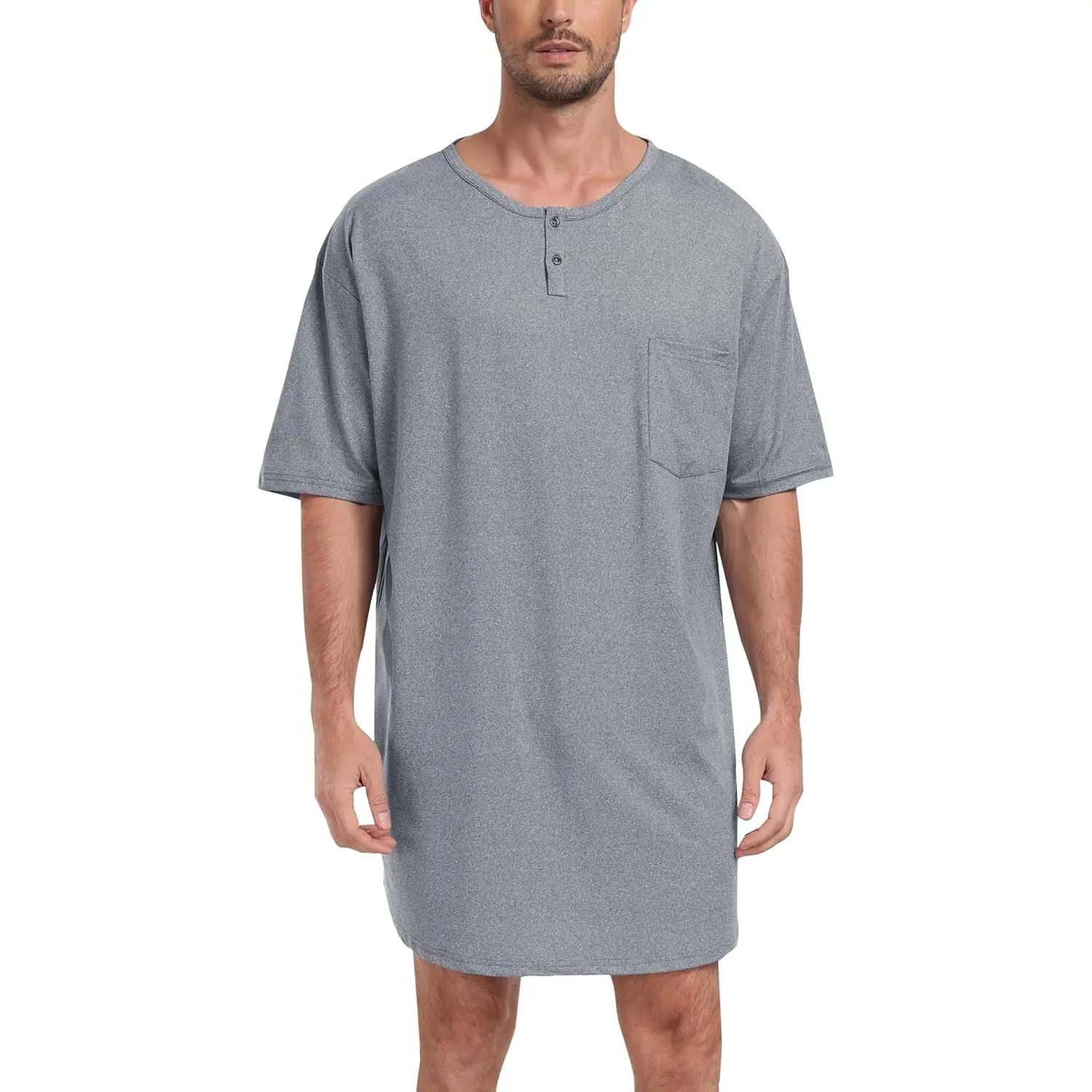 MoFiz Men's Nightshirt Soft Pajamas V Neck Short Sleeve Nightgown Loose Sleepwear Nightwear Comfy Sleep Shirt S-3XL