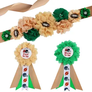 1Set Rugby Baby Shower Maternity Sash Kit  Sport Theme Baby Shower Belly Belt and Mom to Be  Dad to Be Corsage Pins New Parents Pregnancy Photo Props Party Supplies