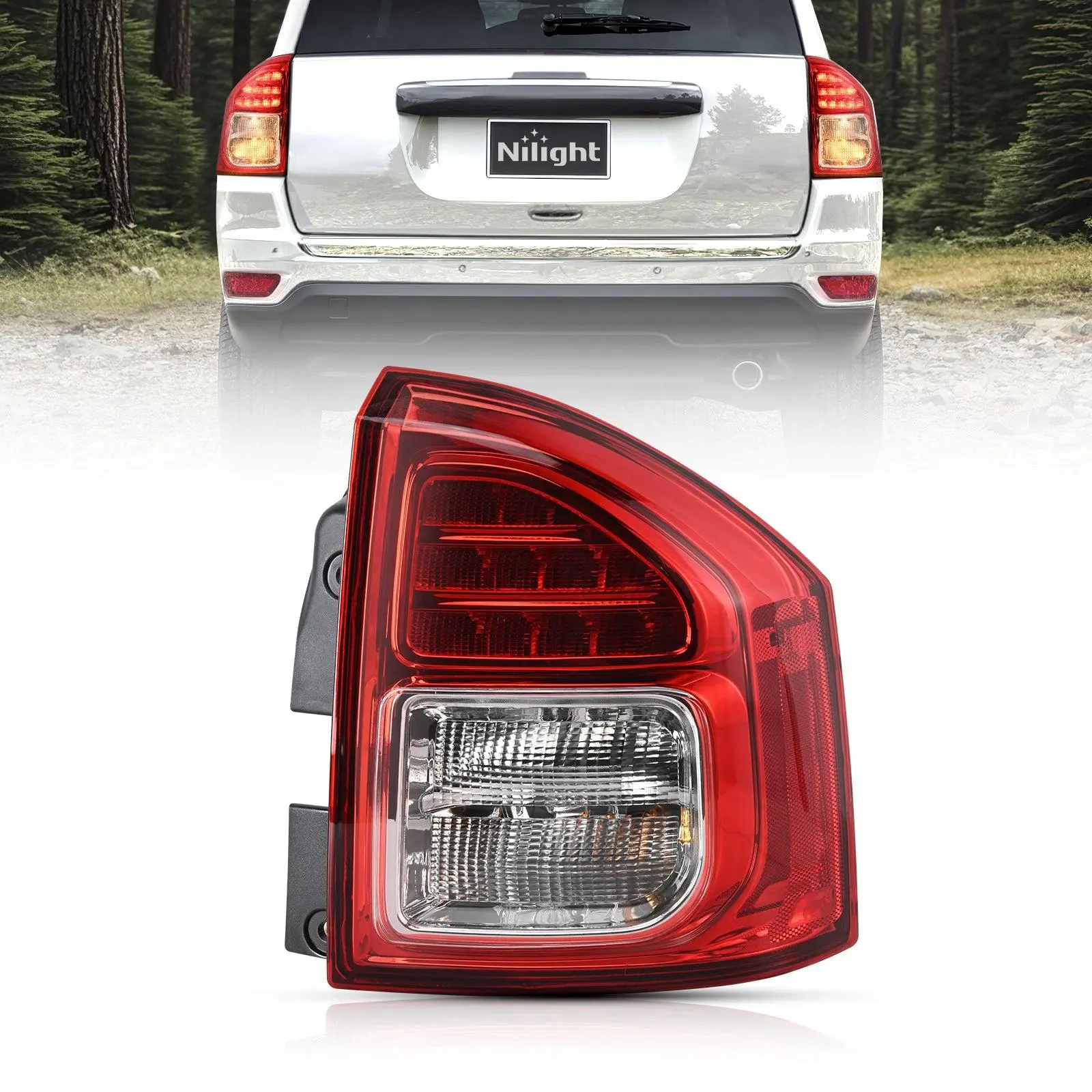Nilight Passenger Side OE-Style Taillight Assembly - Compatible with 2011-2013 Jeep Compass, Rear Lighting Replacement Lamp with Bulbs