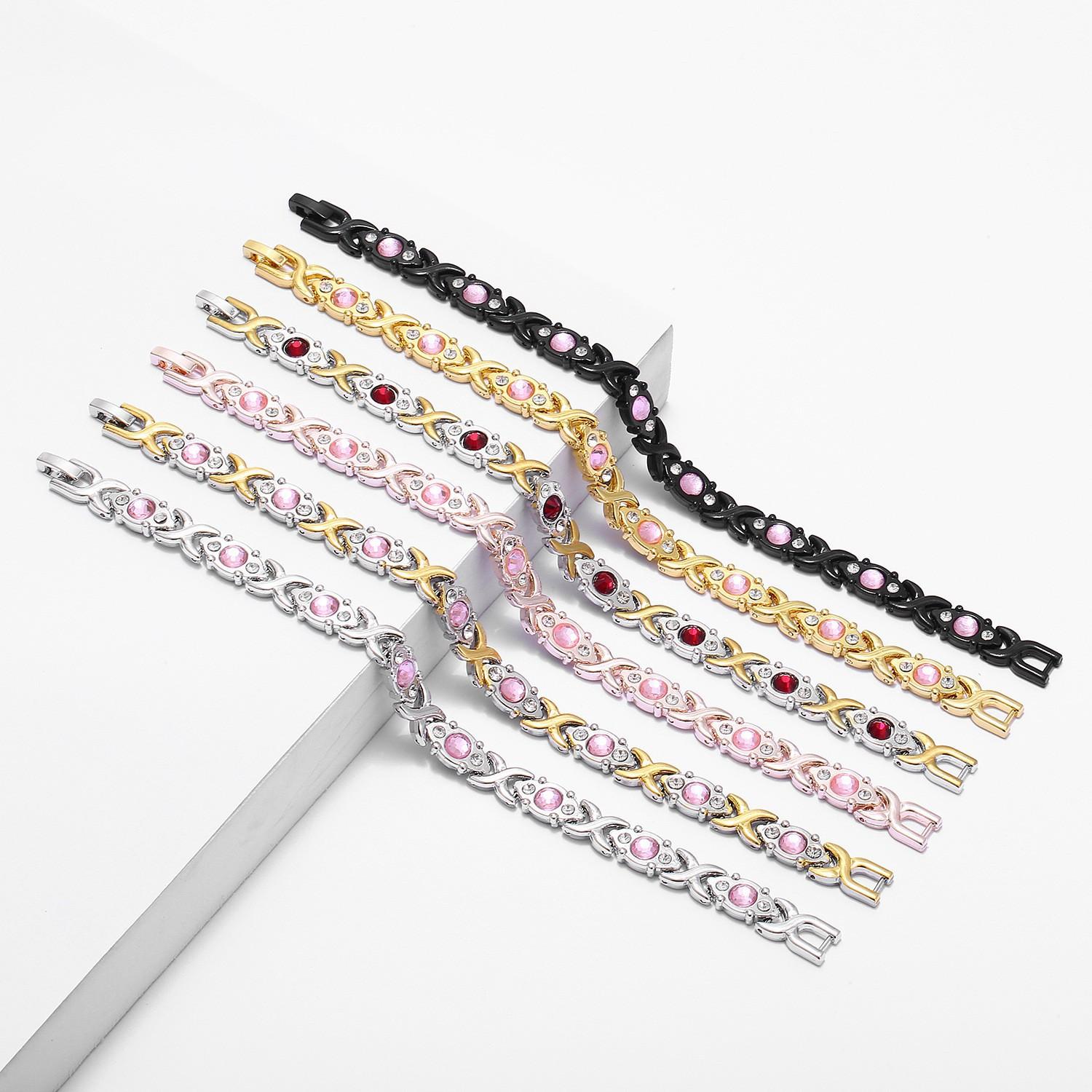 Fashionable Detachable Energy Magnet Bracelet, Eco-friendly Alloy with Diamonds, Adjustable Women's Bracelet