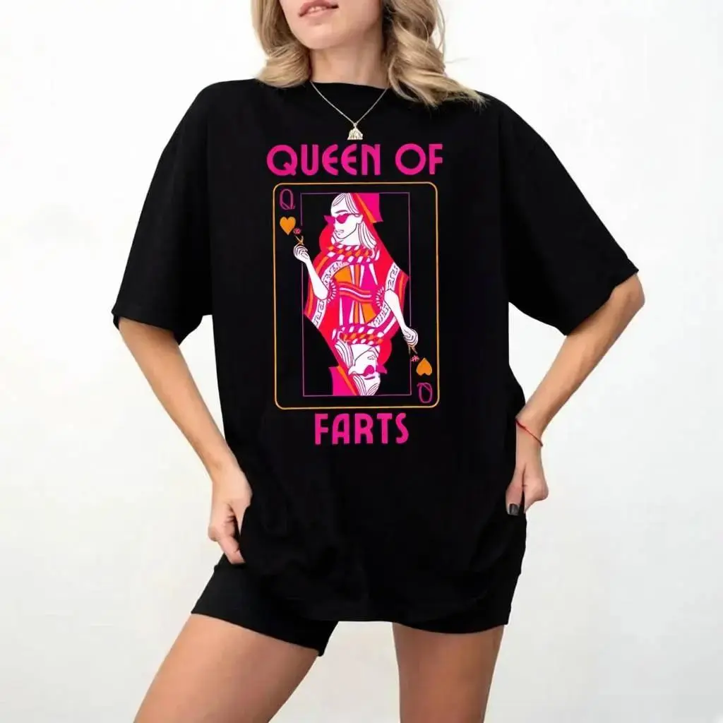 Funny Queen Card Graphic T-Shirt Women Retro Heart Queen Playing Card Print Casual White Oversized Short Sleeve Tee Humor Vintage Poker Card Ladies Daily Streetwear Top