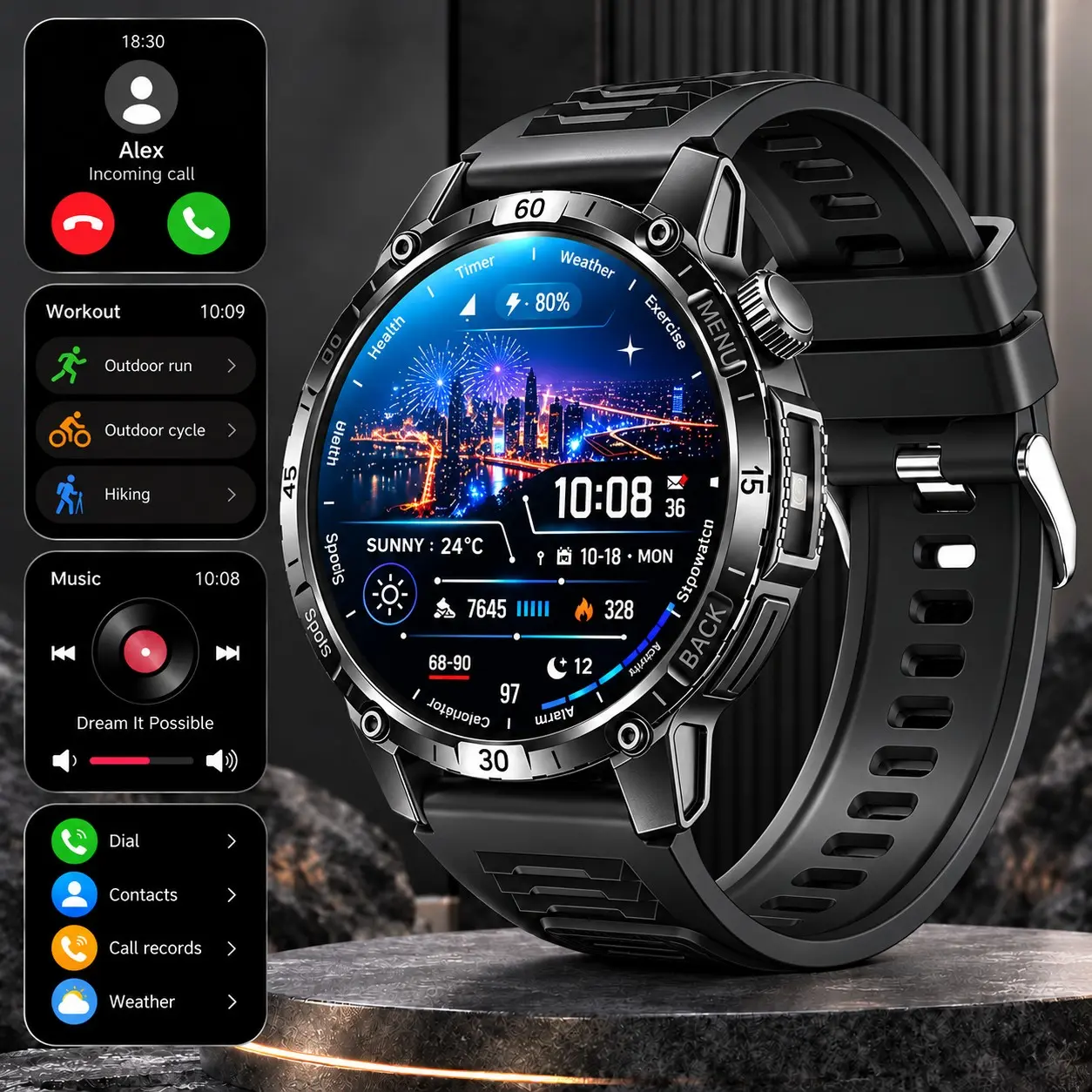 2026 New 1.5" HD Smart Watch, Android Smartwatch for Men, LED Flashlight, Wireless Calling, Ai Voice Assistant, Compatible with Android & iPhone