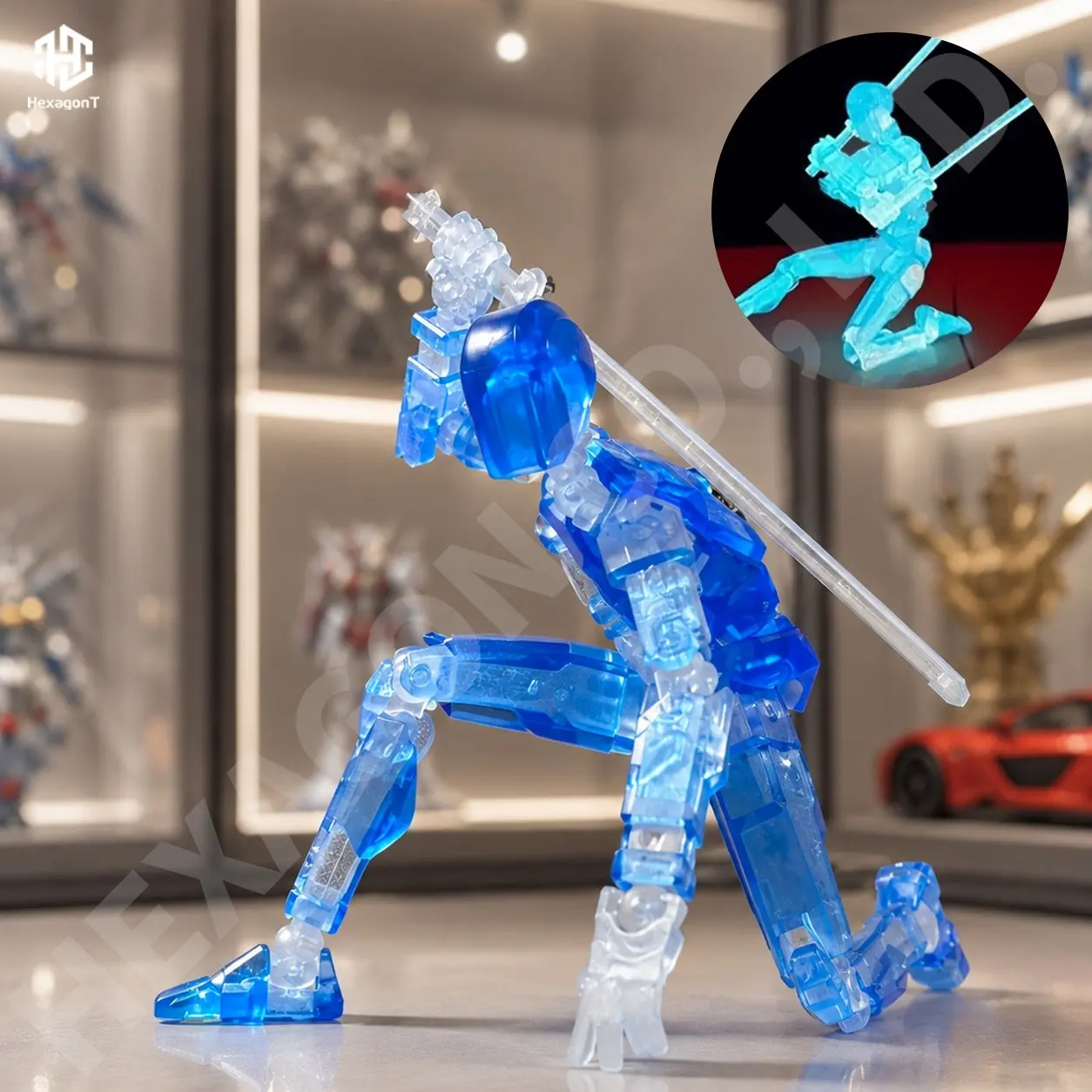 Fluorescent Night Glow Transparent Dummy13 Multi-Joint Action Figure, 13cm Mecha Base, 3D Printed Painting Reference, Stress Relief Model Kit