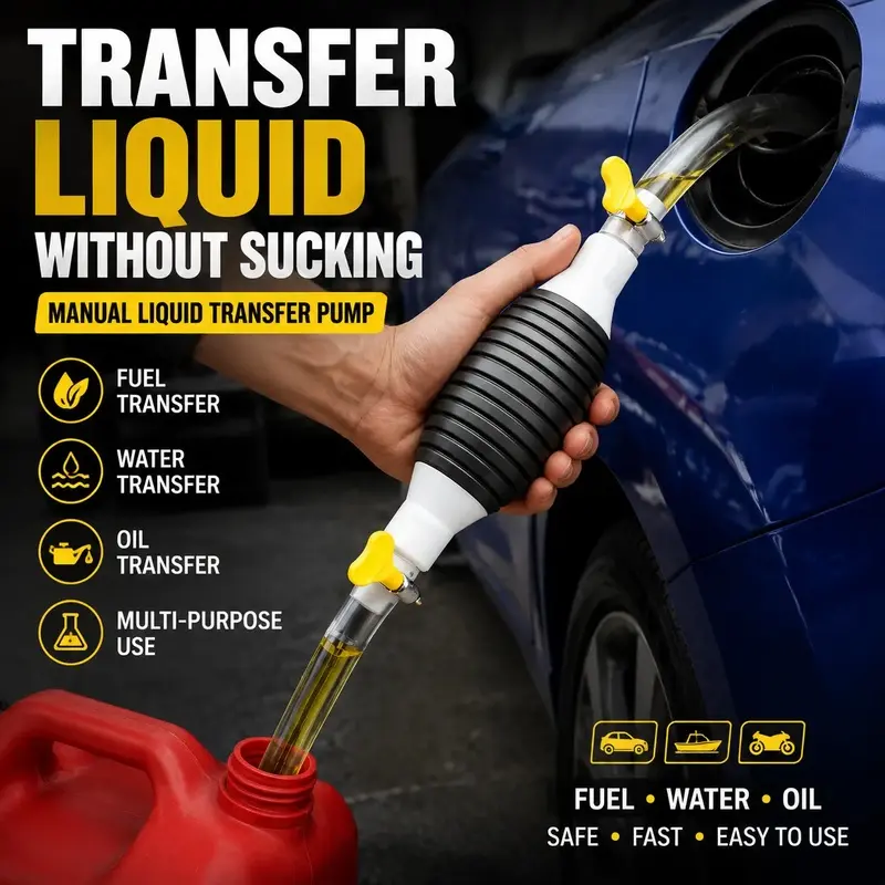 Portable Siphon Pump Kit | Multi-Fuel Liquid Transfer Pump for Gas Water Oil  | No-Spill Hand Pump with 1M Hose for Car Boat Motorcycle Emergency