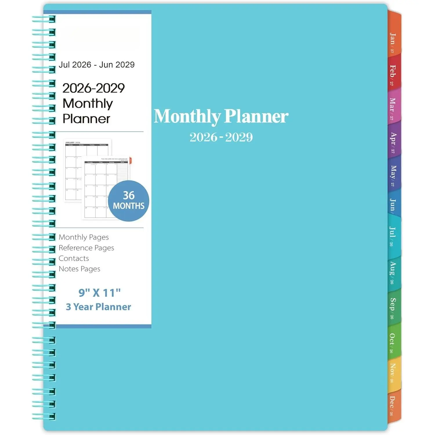 2026-2029 Monthly Planner/Calendar - 3 Year Monthly Planner 2026-2029 | Jul. 2026 - Jun. 2029, 9'' x 11'', Calendar Planner with 36 Months Tabs, Double-side, Holidays - Green