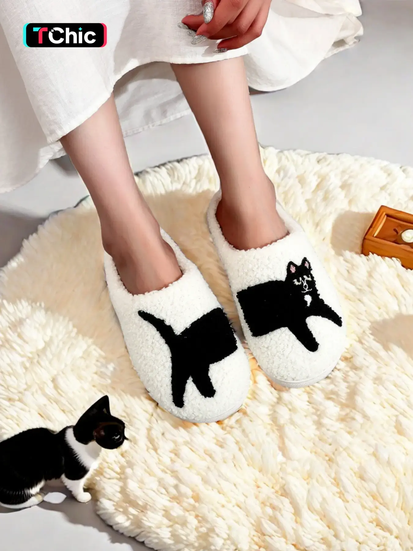 Women's Cute Cartoon Cat Pattern Slippers, Casual Soft Comfortable Home Slippers, Warm Slippers for Indoor & Outdoor Use for All Seasons, Fuzzy Warm Slippers, Fuzzy House Shoes, Footwear