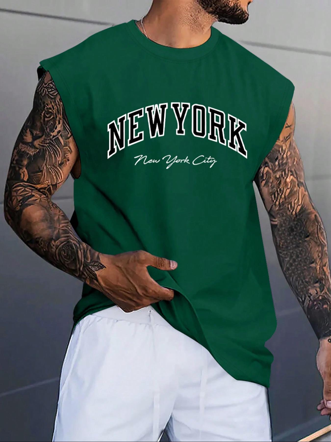 Men's Letter Print Sleeveless T-shirt, Regular Fit Casual Crew Neck Top for Summer, Fashion Men's Top for Daily Wear