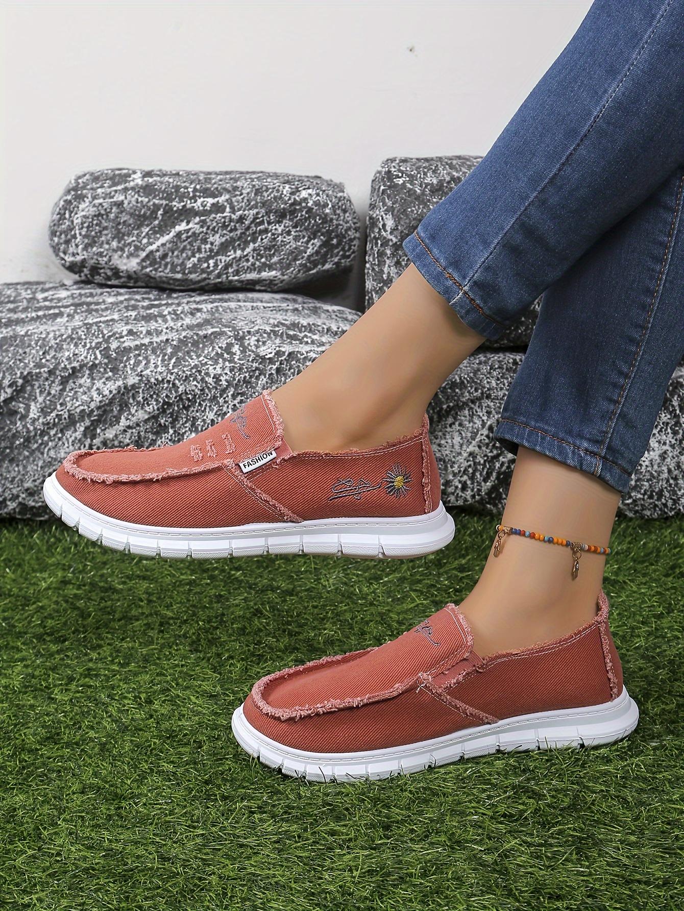 Women’s Slip-On Canvas Loafers in Tan with Red Accent Womens TAN SLIP ON SHOES Canvas Loafers TWISTED KNOT FRONT  main image 4