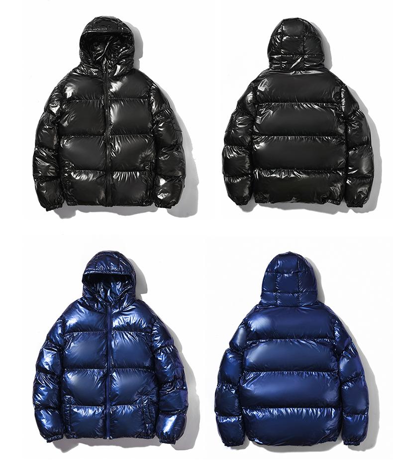 Mens Shiny Puffer Jacket Zip Up Hooded Coat Thick Cotton Padded Outerwear Warm Winter Streetwear Fashion Casual Loose Fit Clean Look Windproof Thermal Jacket With Side Pockets Stylish Minimalist Design For Cold Weather Comfort SpringStatements