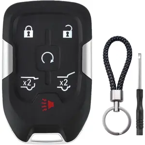 6 Button Key Fob Shell Replacement Fits for Chevy Suburban Tahoe GMC Yukon XL Denali HYQ1AA 2015 2016 2017 2018 2019 2020 Keyless Entry Remote Control Smart Car Key Fob Case Cover
