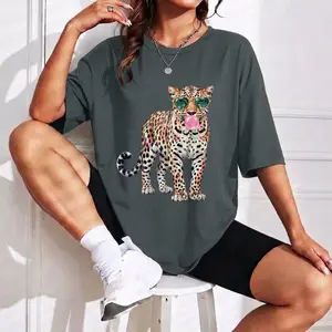 Women's Cotton Leopard Print T-Shirt - Cute Animal Print Tops, Casual Unisex Apparel, Stylish Clothes for Everyday Wear