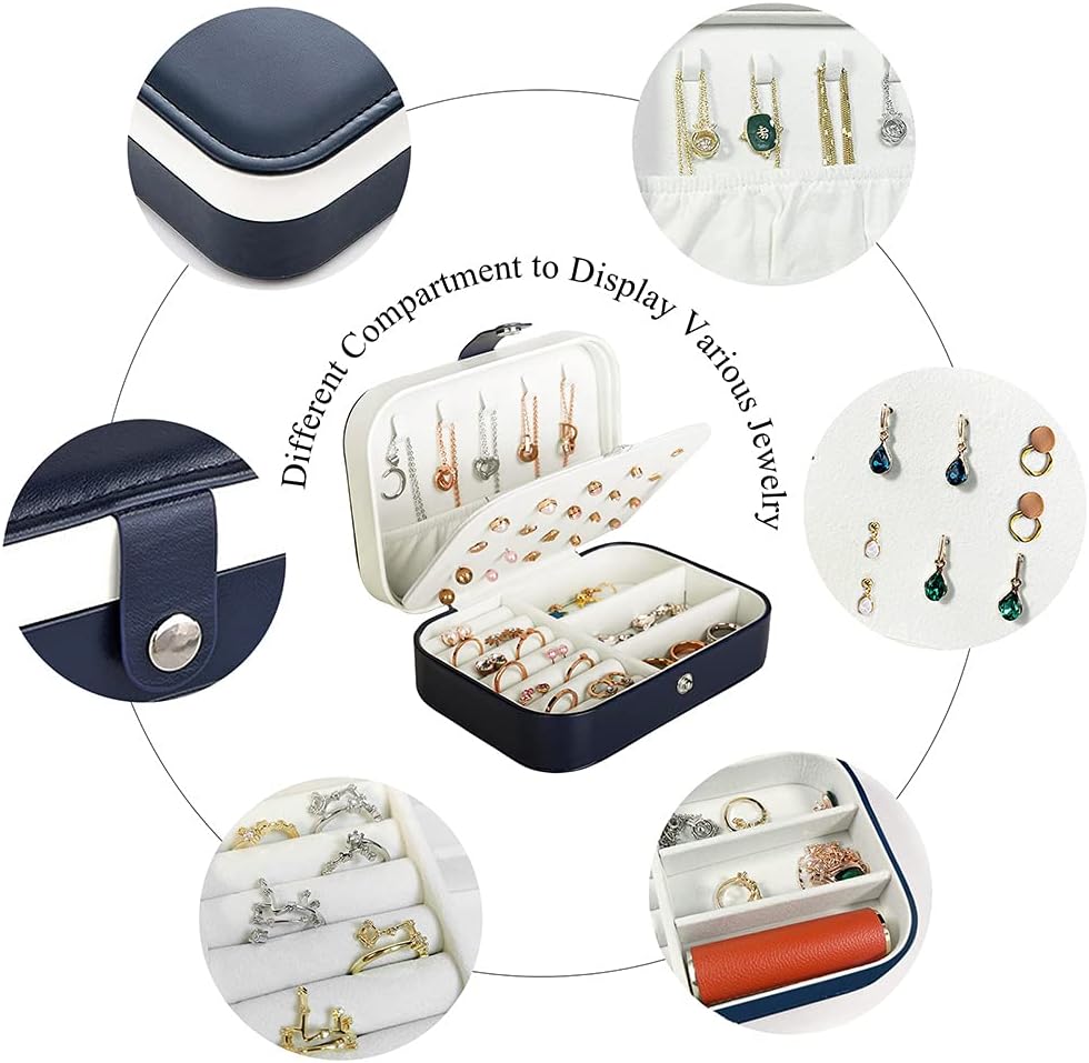 Travel Jewelry Box, PU Leather Small Jewelry Organizer for Women Girls, Portable Mini Travel Case Display Storage Holder Boxes for Stud Earrings, Rings, Necklaces, Bracelets Travel Jewelry Box, PU Leather Small Jewelry Organizer for Women Girls, Portable Mini Travel Case Display Storage Holder Boxes for Stud Earrings, Rings, Necklaces, Bracelets