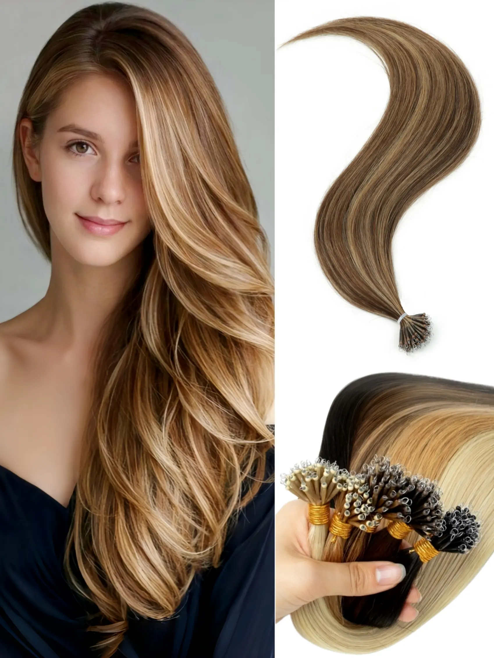 Nano Bead Hair Extensions Human Hair, 12-20 Inch 30g 50 Strand, Add Length and Thickness, Easy to Maintain, Ideal for Weddings and Events