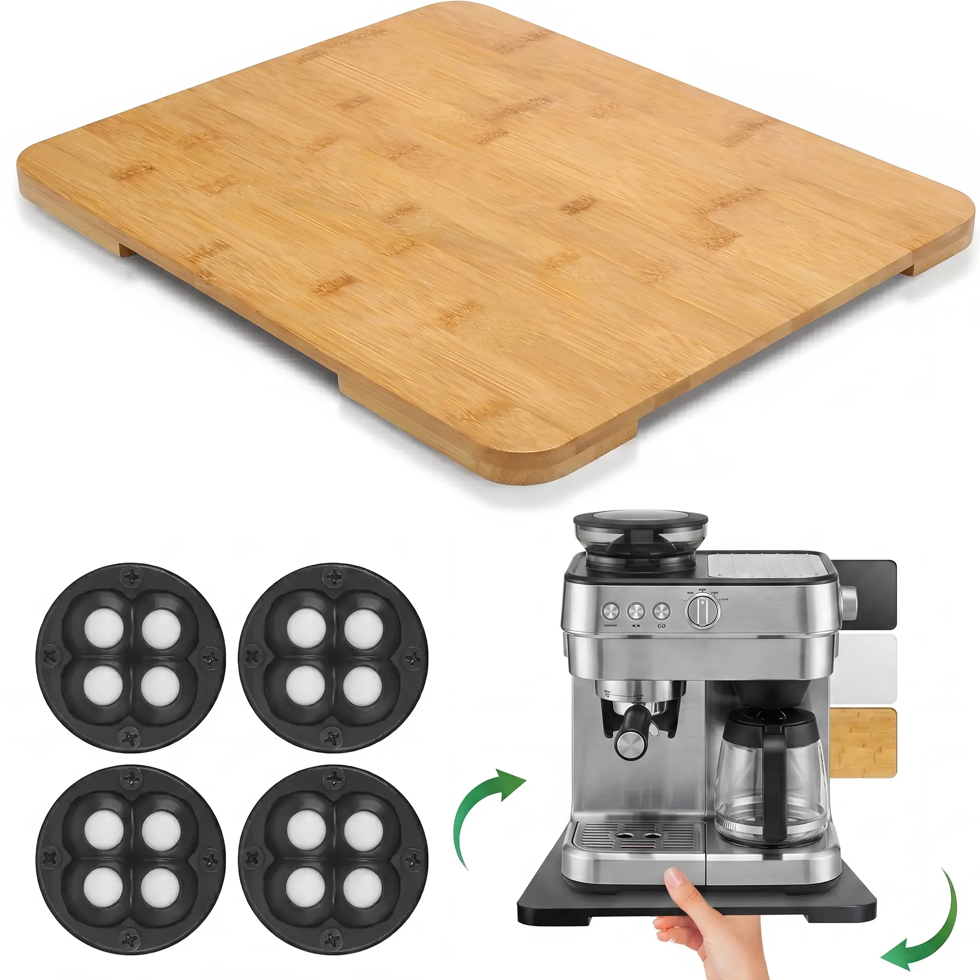 Rolling Kitchen Tray for Coffee Maker, Bamboo Sliding Organizer with Wheels for Cabinet, Under Shelf Pull Out Tray for Pantry Storage, Slide Out Counter Tray