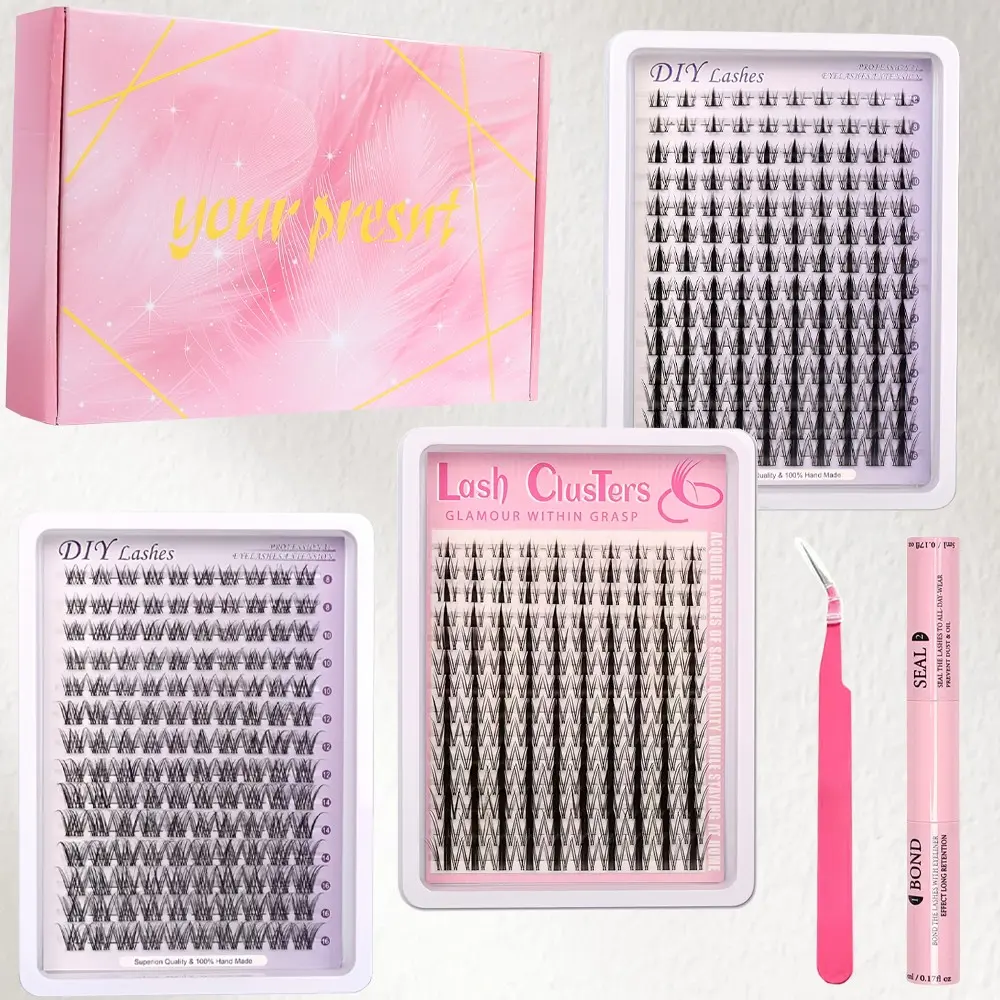 3-Pack Cluster False Eyelash Gift Set with 14 Independent Real Lashes, Reusable Fluffy Wavy Dense Eyelashes, Manga Style Natural Makeup Effect, Easy-to-Apply False Eyelashes for Home Use