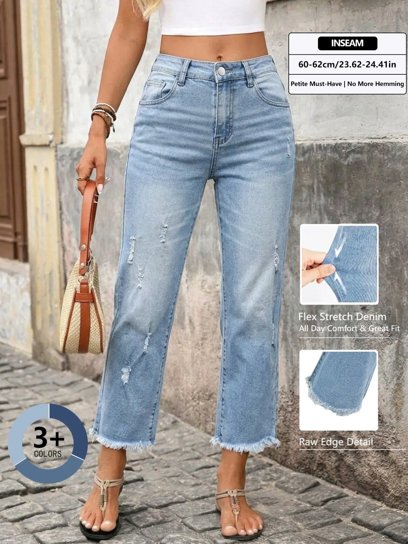 Women's Loose-Fit Cropped Ripped Jeans, Casual Elastic Fabric Denim Pants Streetwear All-Season, Perfect for Outings and Dates