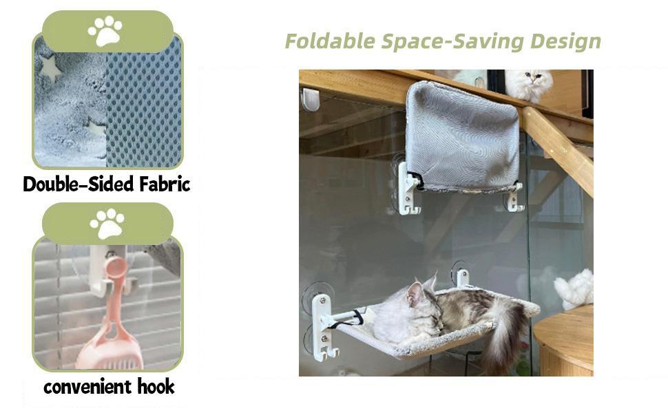 Cat Window Perchfor Large Cats,Glow in The Dark,Hammock with Hook Design Double-Sided Fabric Cover, Foldable Window Seat,Sunbathing