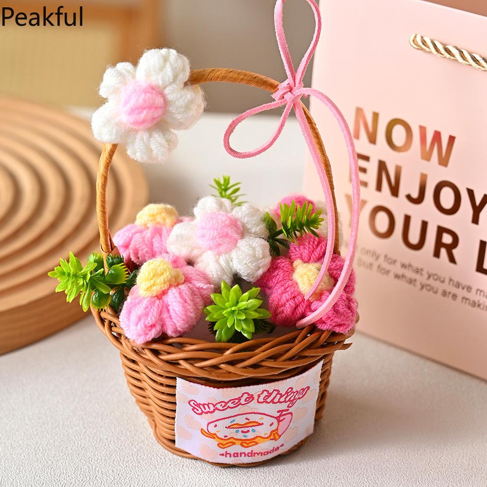 1/2PC Knitted Flower Bouquet – Handmade Crochet Decorative Basket, Beautiful Potted Plants for Home Decor, Perfect Gift for Mother’s Day, Unique & Heartfelt Decorative Accent