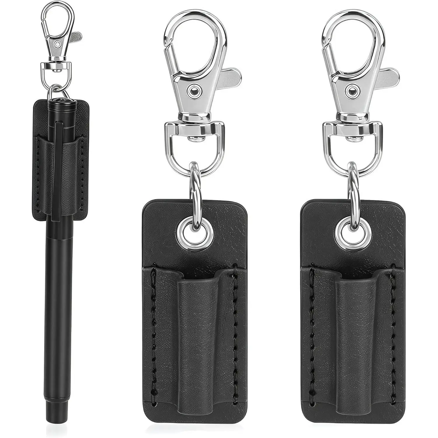 2 Pack Pen Holder Clip for Lanyard, Portable Leather Pen Sleeve  with Swivel Hook, Pen Carry Clip for Badge Lanyard, , Backpack and Everyday Office Use