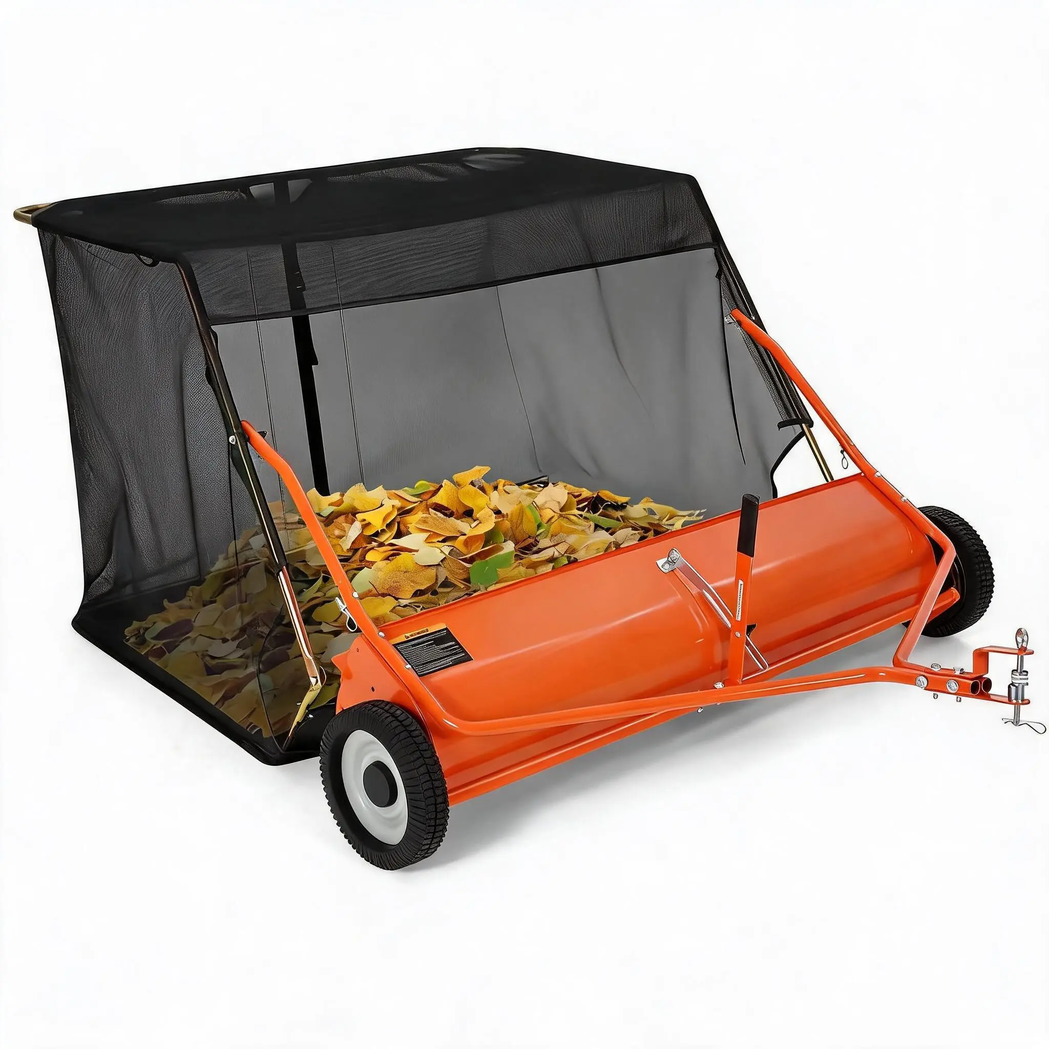 48 Inch Heavy Duty Tow Behind Lawn Sweeper with 26 Cu.ft Large Hopper | Adjustable Brush Height, Quick Dump Design, Pull Behind Yard Leaf Sweeper Compatible with Riding Mowers