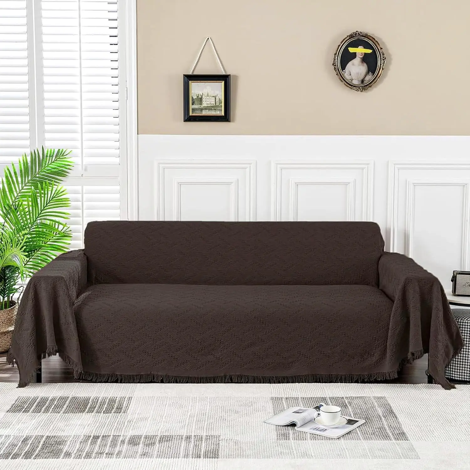 Couch Cover Sofa Covers for 3 Cushion Couch Sectional Couch Covers Cover Protector Sofa Throw Cover for Couches Decorative Modern Style for Living Room (XX-Large: 91" x 134", Chocolate)