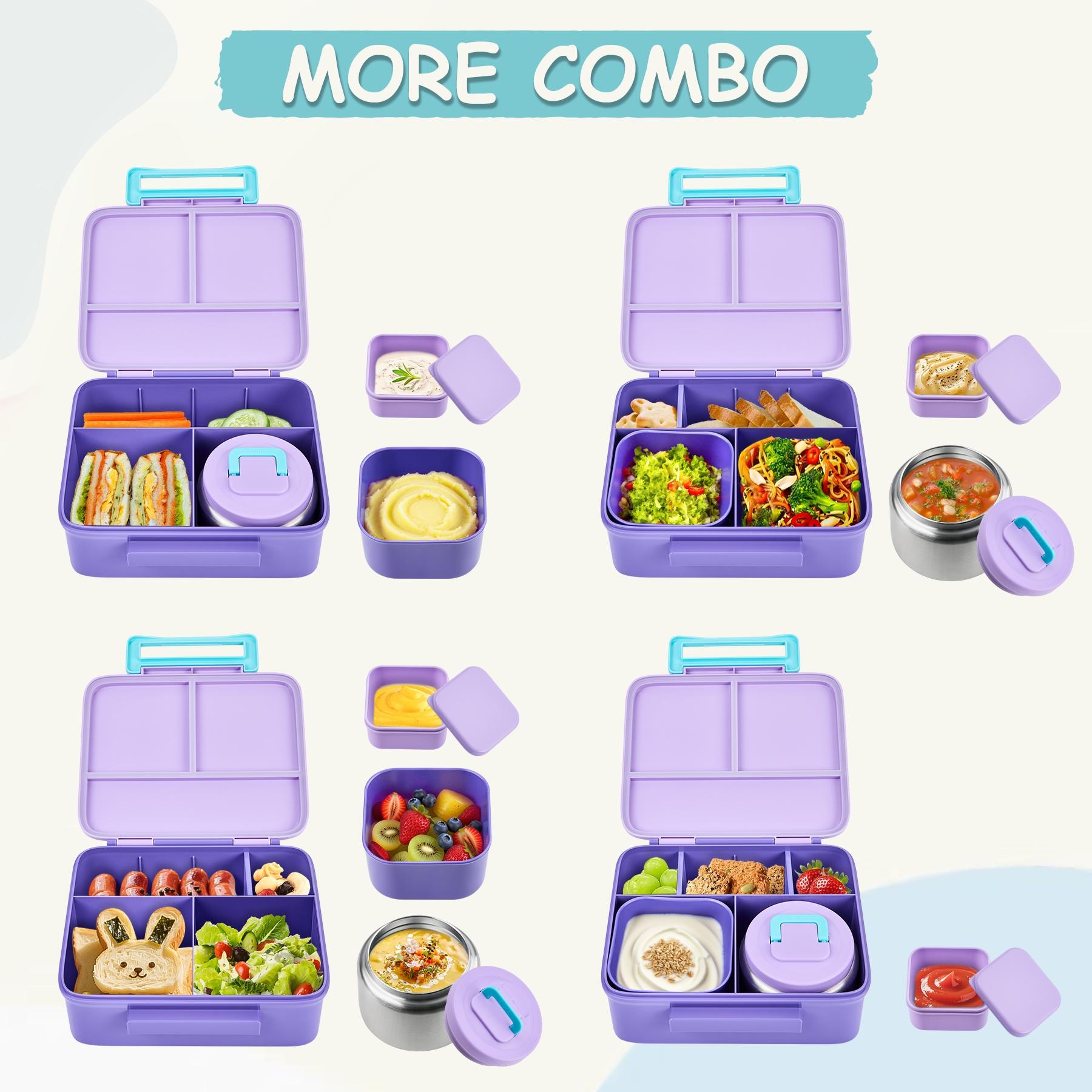 Wide Body Lunch Box Set with 8oz Insulated Container, Snack Compartment, Sauce Holder, BPA Free Leak-Proof Design for Meal Prep