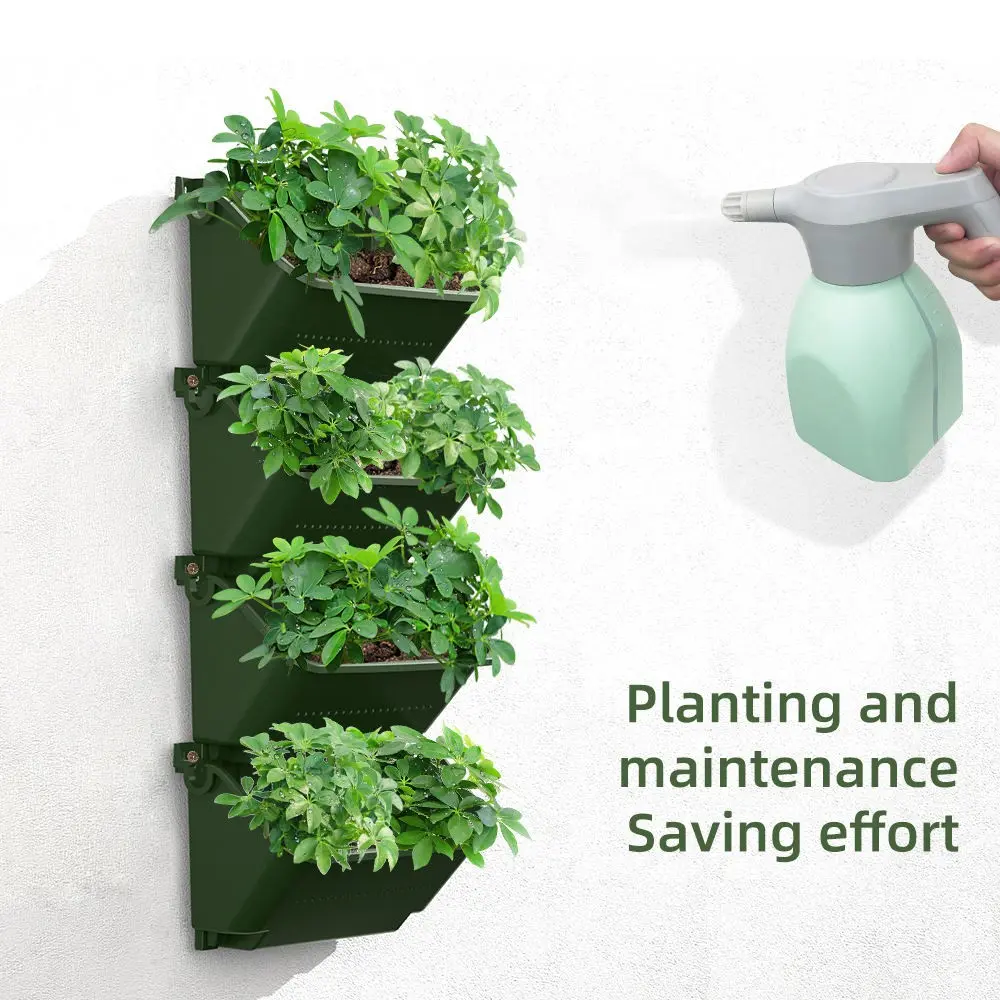 4pcs / Automatic Watering Wall-Mounted Flower Pots, Indoor Outdoor Vertical Stacking Planters, Simple Plastic Pot Set