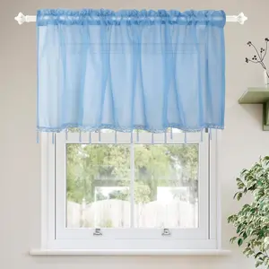 Lace Valances Swag Sheer Curtain Valance with Crystal Beads- Rod Pocket Window Treatment for Kitchen Bedroom Chic Drape Decor Blue 1pc, W54 x L24 Inch