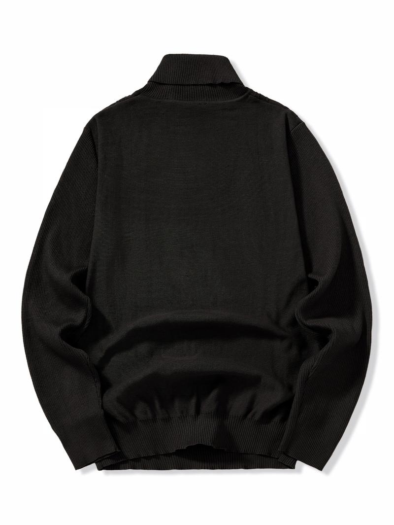 Men's regular textured turtleneck sweater, casual long-sleeved top for autumn and winter, fashionable men's everyday knitwear.
