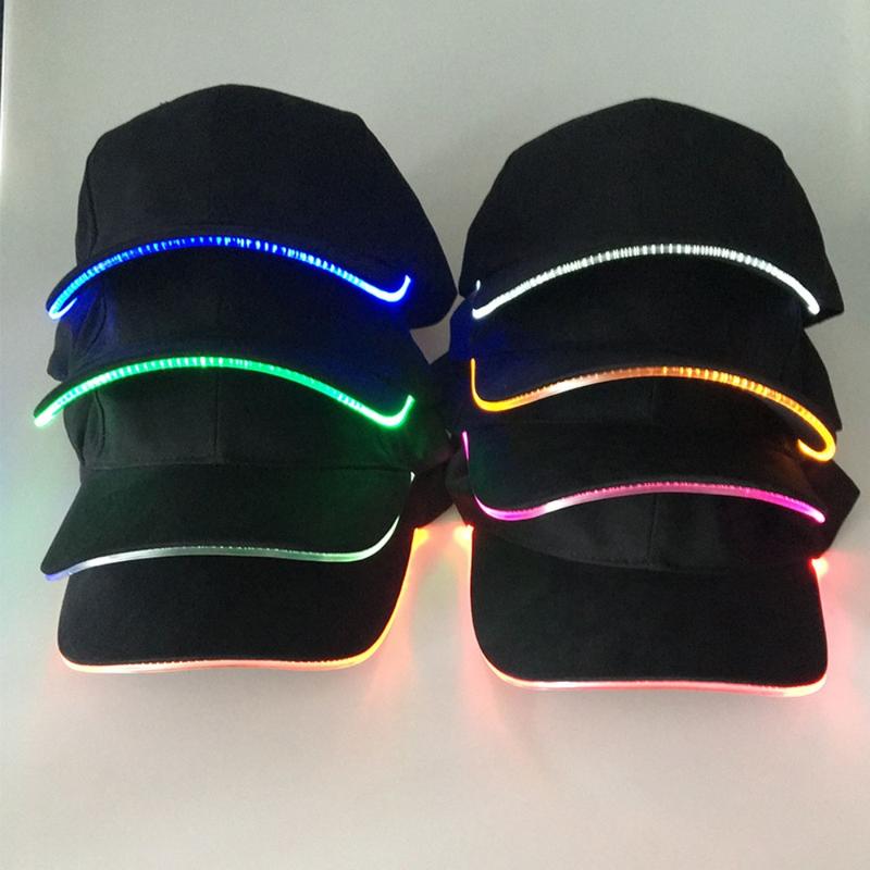 LED Luminous Hat Casual Sun Hat Fiber Optic Luminous Gift in Black and White Colors with Blue LED Strip for Added Visibility