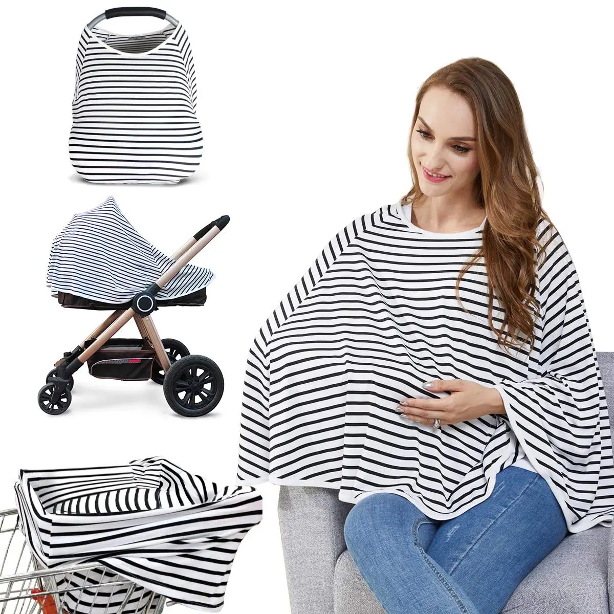 Baby care cover and nursing cape - multi-purpose cover suitable for baby car seat sunshade, shopping cart cover, stroller cover, 360° Full privacy breastfeeding coverage, baby shower gift for boys and girls
