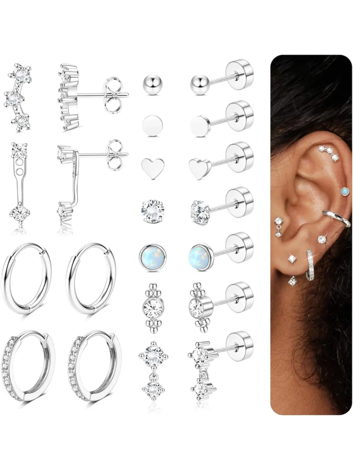 Hypoallergenic Flat Back Earrings for Women Trendy 20G Stainless Steel Earrings 14K Gold Plated Cartilage Earring Stacks Flatback Stud Earring Sets for Multiple Piercing Earrings Hoop