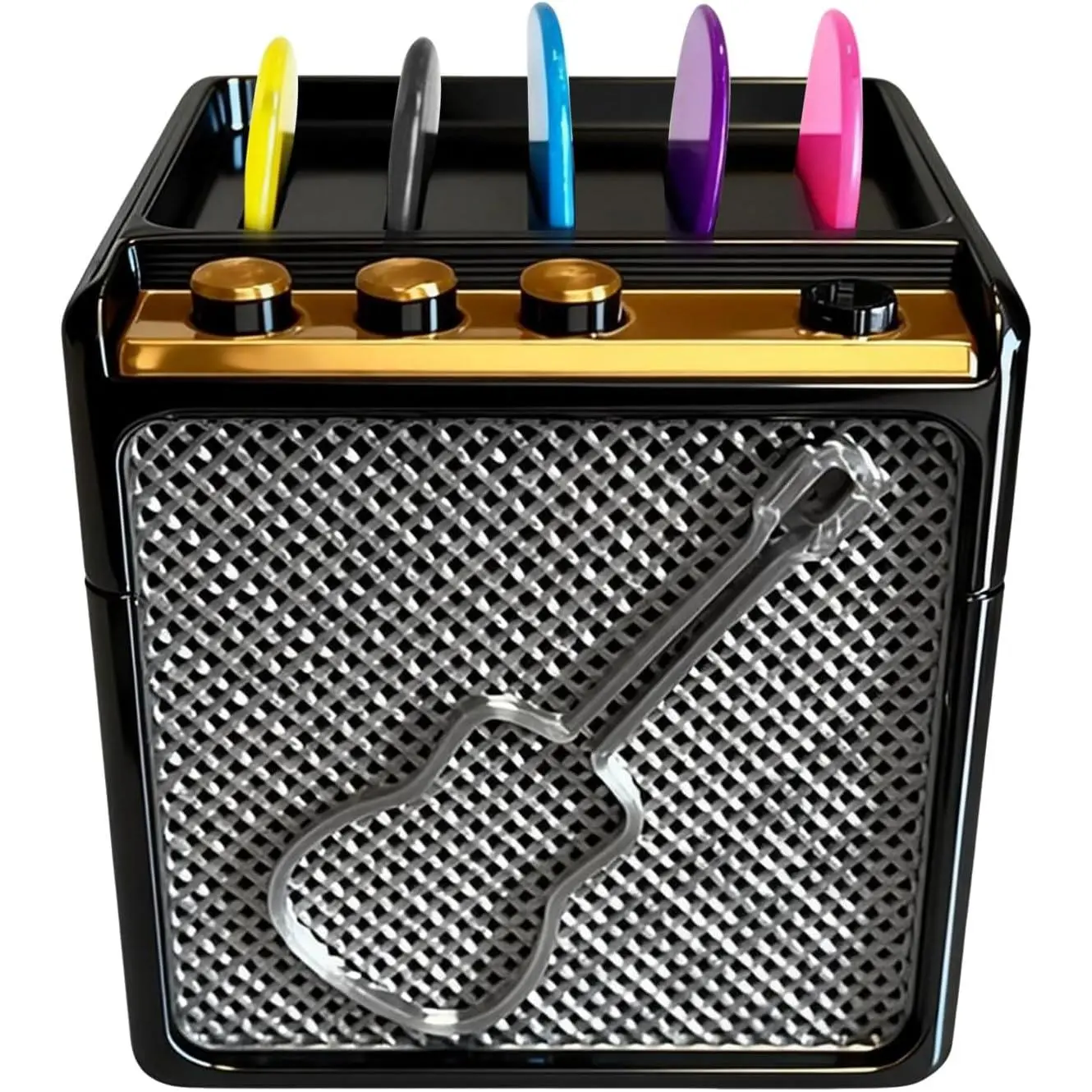 Mini Guitar Amp Pick Holder Box - Guitar Pick Storage Case Holds 5 Picks, Portable Pick Organizer for Electric/Acoustic Guitar, Bass & Ukulele,   for Guitarists
