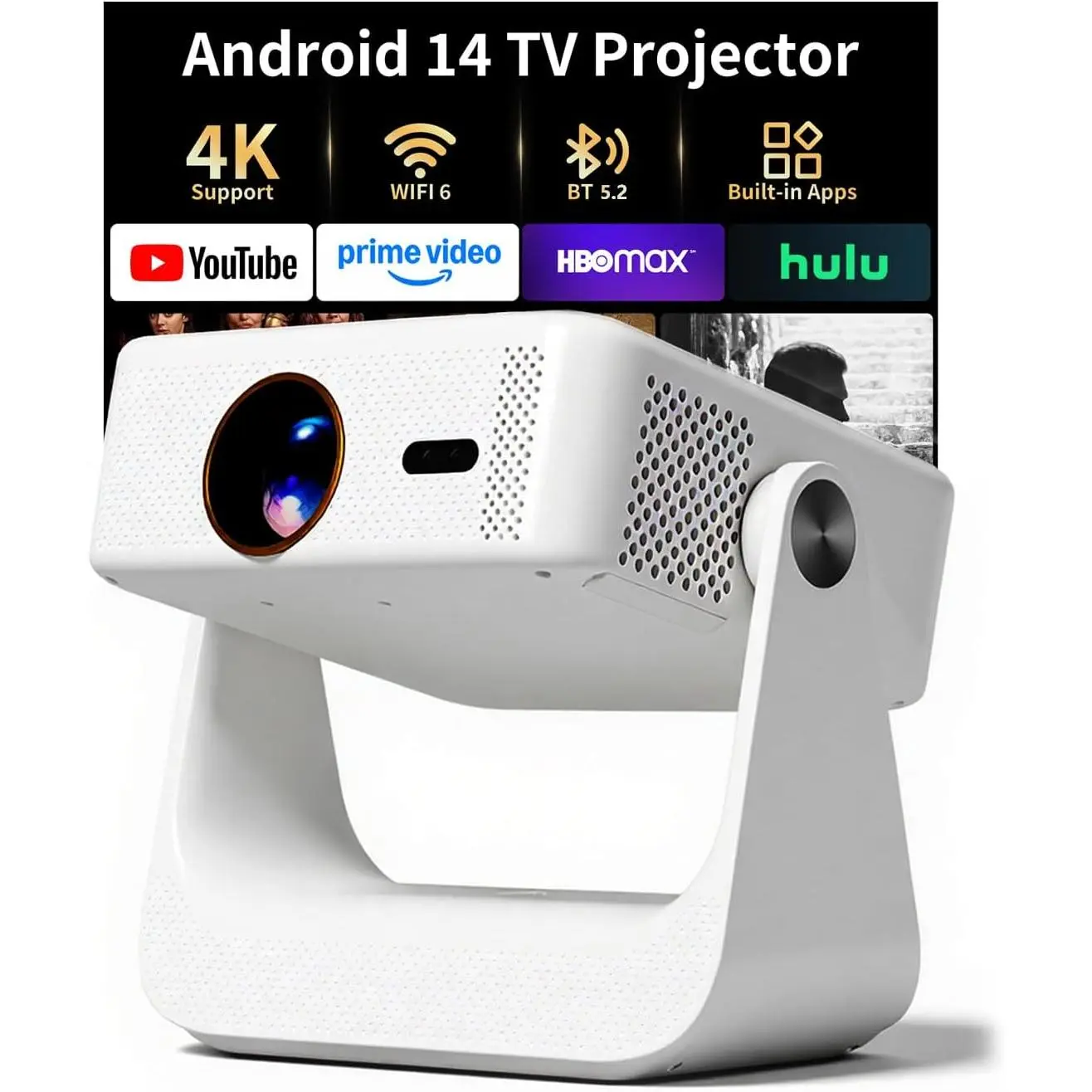 D3  Movie Projectors with WiFi and , 1500 Lumens Supports 4K ( 1080P ),Mini Portable Projector for  Cinema ,Auto Focus & .(White)