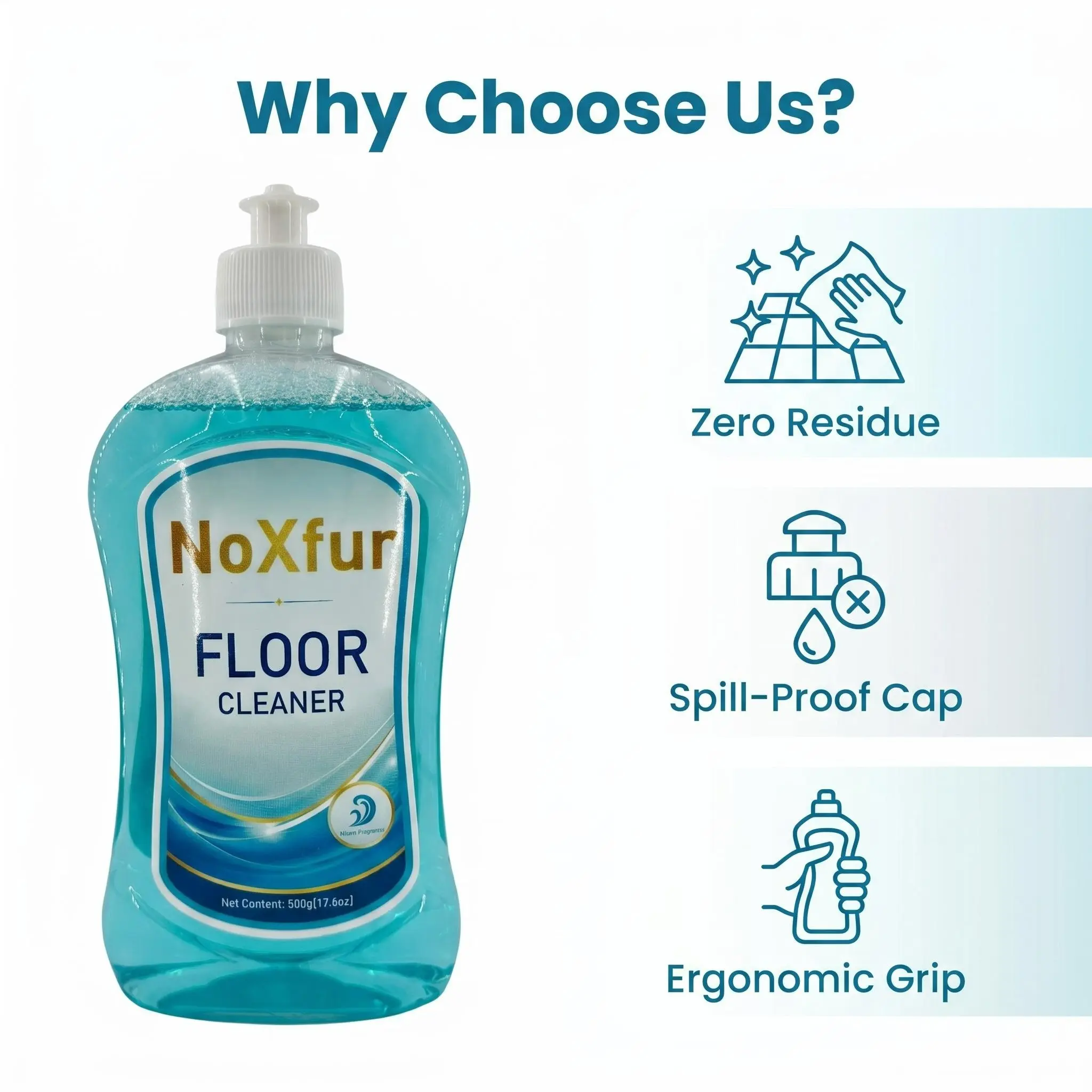Noxfur Floor Cleaner Liquid, Quick-Dry Stain Remover for Pet-Friendly Home, Cleans Wood and Tile Floors, 500g Household Floor Cleaner