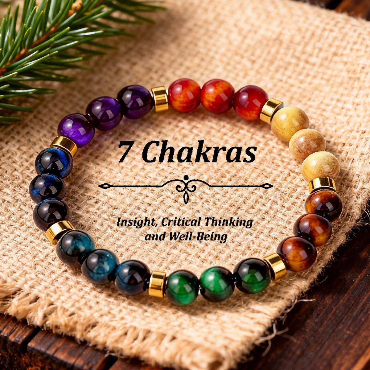 7 Chakras Natural Stone Beaded Bracelet for Women Men, Yoga Meditation Energy Balance Healing Crystal Lava Rock Diffuser Bracelet, Reiki Anxiety Relief Jewelry Gift