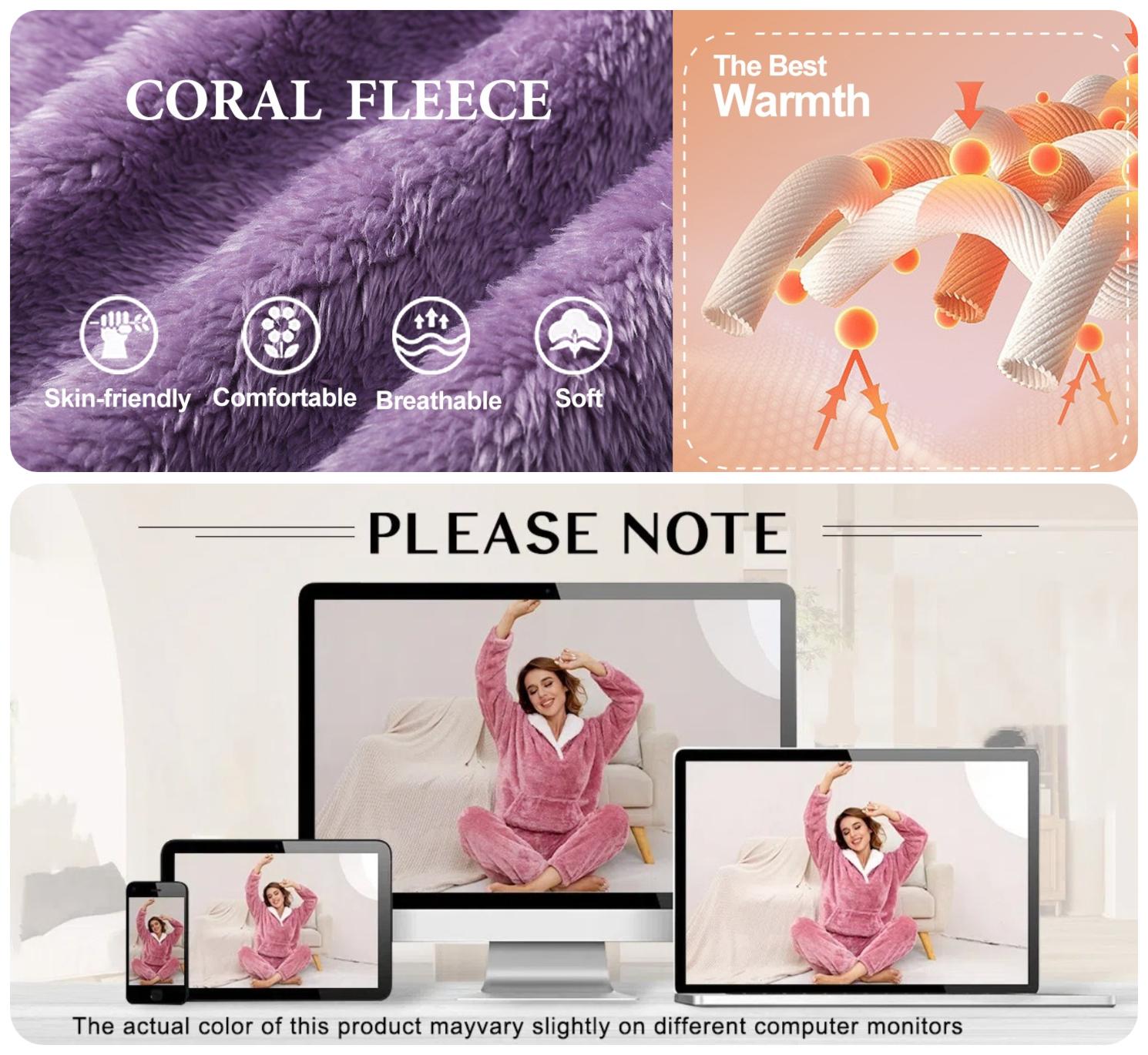 Women's Fluffy Pajama Set Fleece Pullover Pants Fuzzy Lounge Set Cozy Winter Pj Sleepwear with Pockets Long Sleeve Basic Matching Pajamas