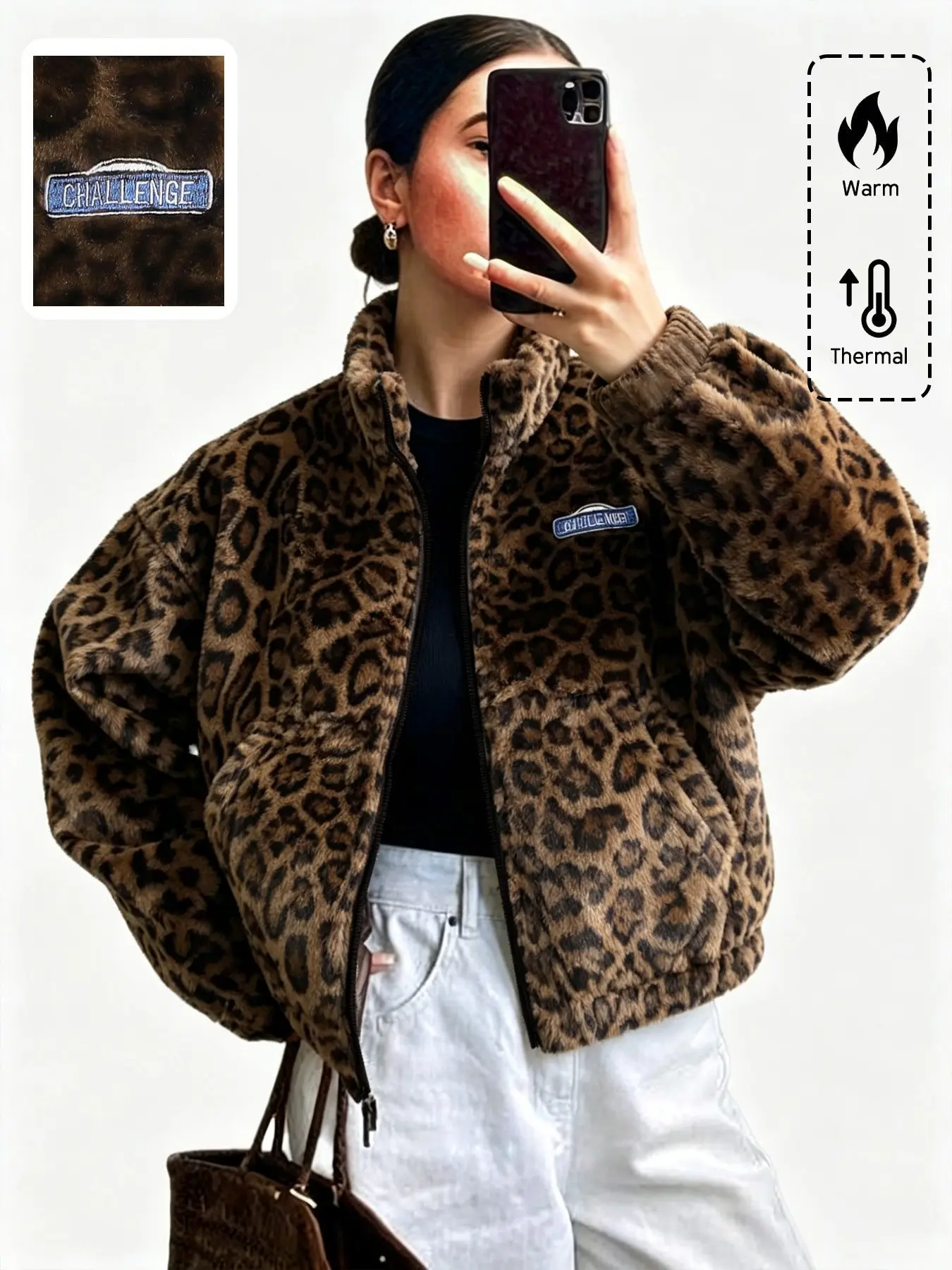 Women's Fall Winter Warm Fleece Jacket, Vintage Leopard Print Top, Fashion Outerwear, Casual Daily Wear, Comfortable and Stylish